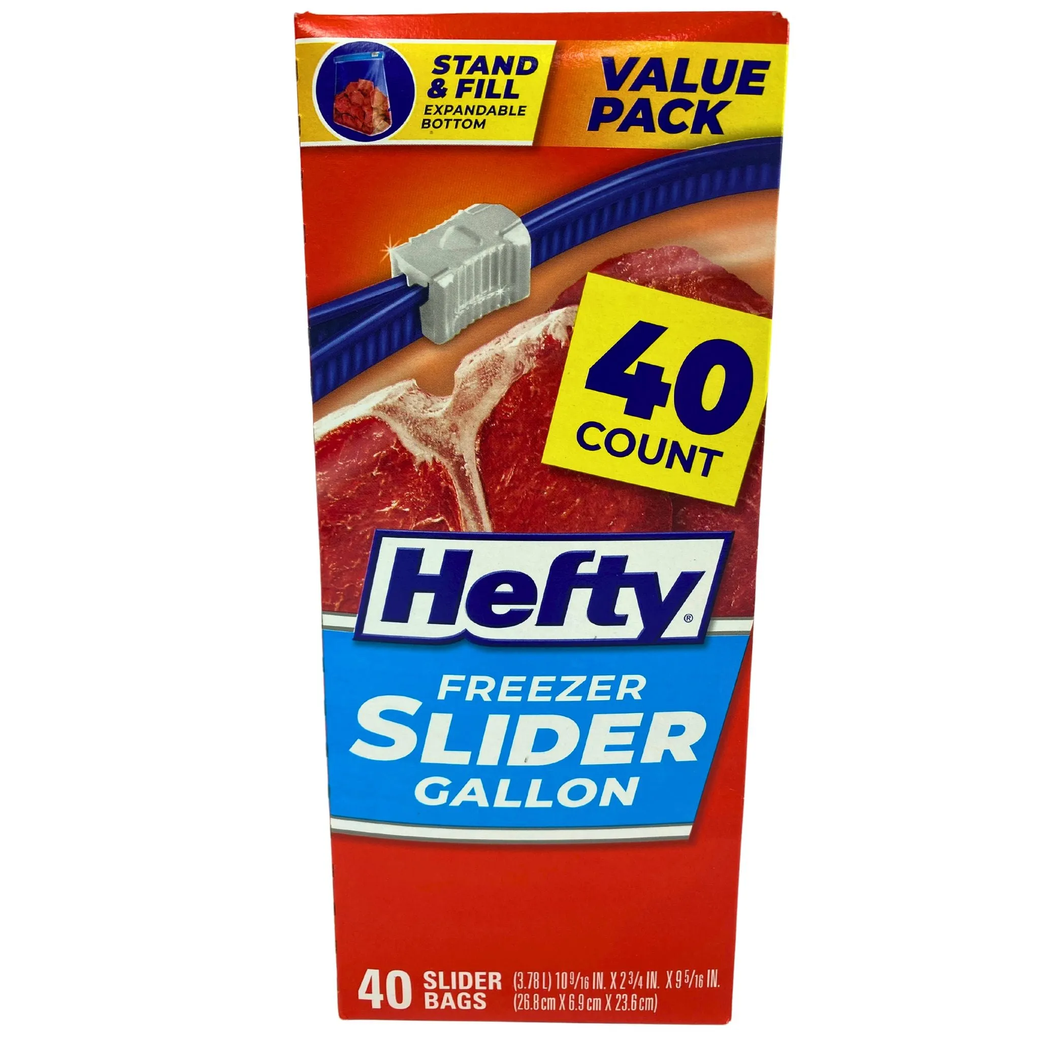 Hefty Freezer Slider Gallon 40 Count Stand & Fill Expandable Bottom Value Pack (27 Pcs Lot)