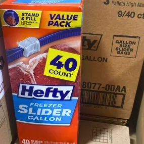 Hefty Freezer Slider Gallon 40 Count Stand & Fill Expandable Bottom Value Pack (27 Pcs Lot)