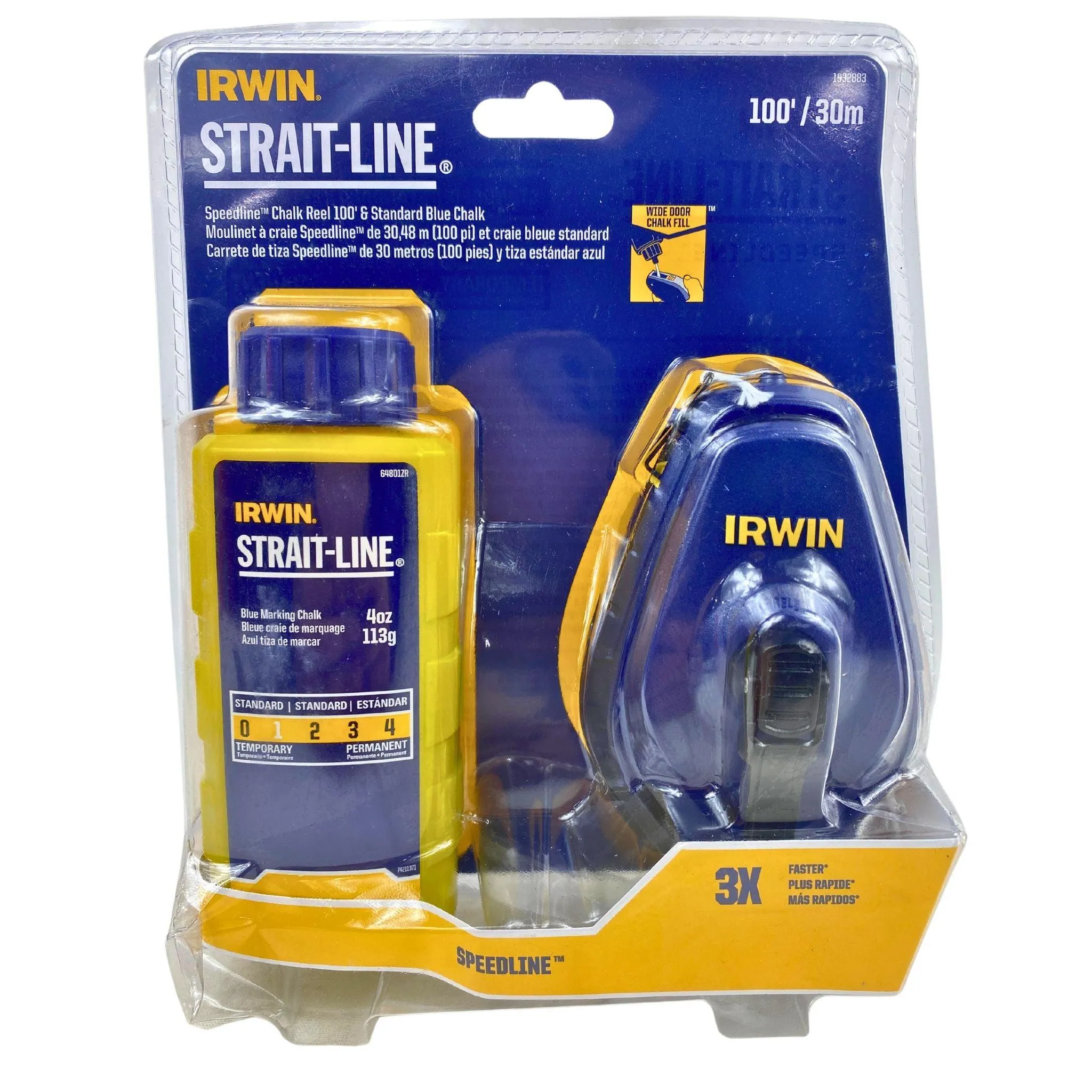 Irwin Strait-Line Speedline Chalk Reel 100' & Standard Blue Chalk 100'/30m 3X Faster (25 Pcs Lot)