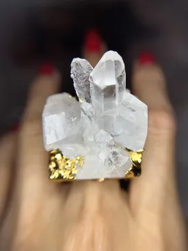 Lava gold carved QUARTZ ring