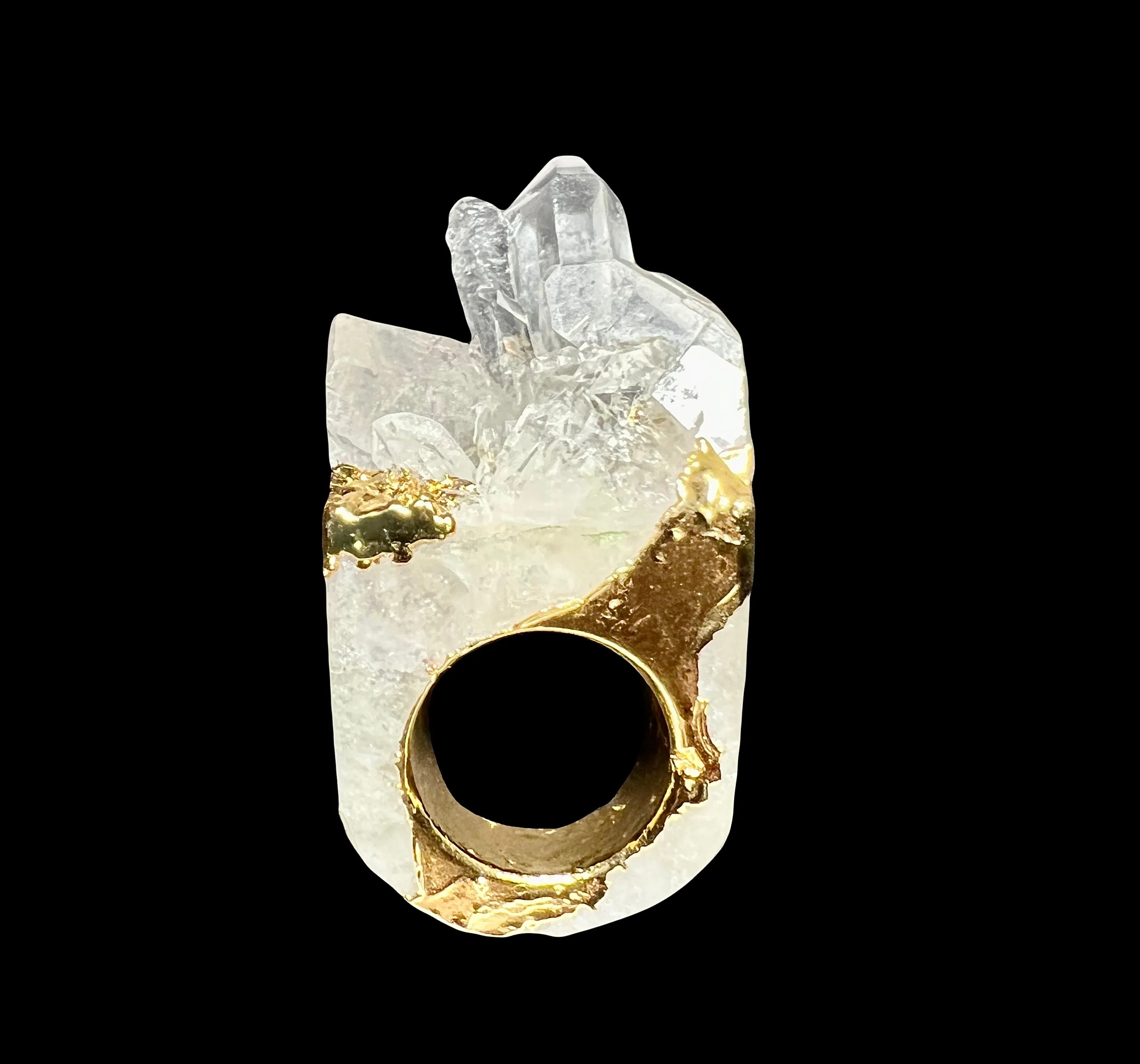 Lava gold carved QUARTZ ring