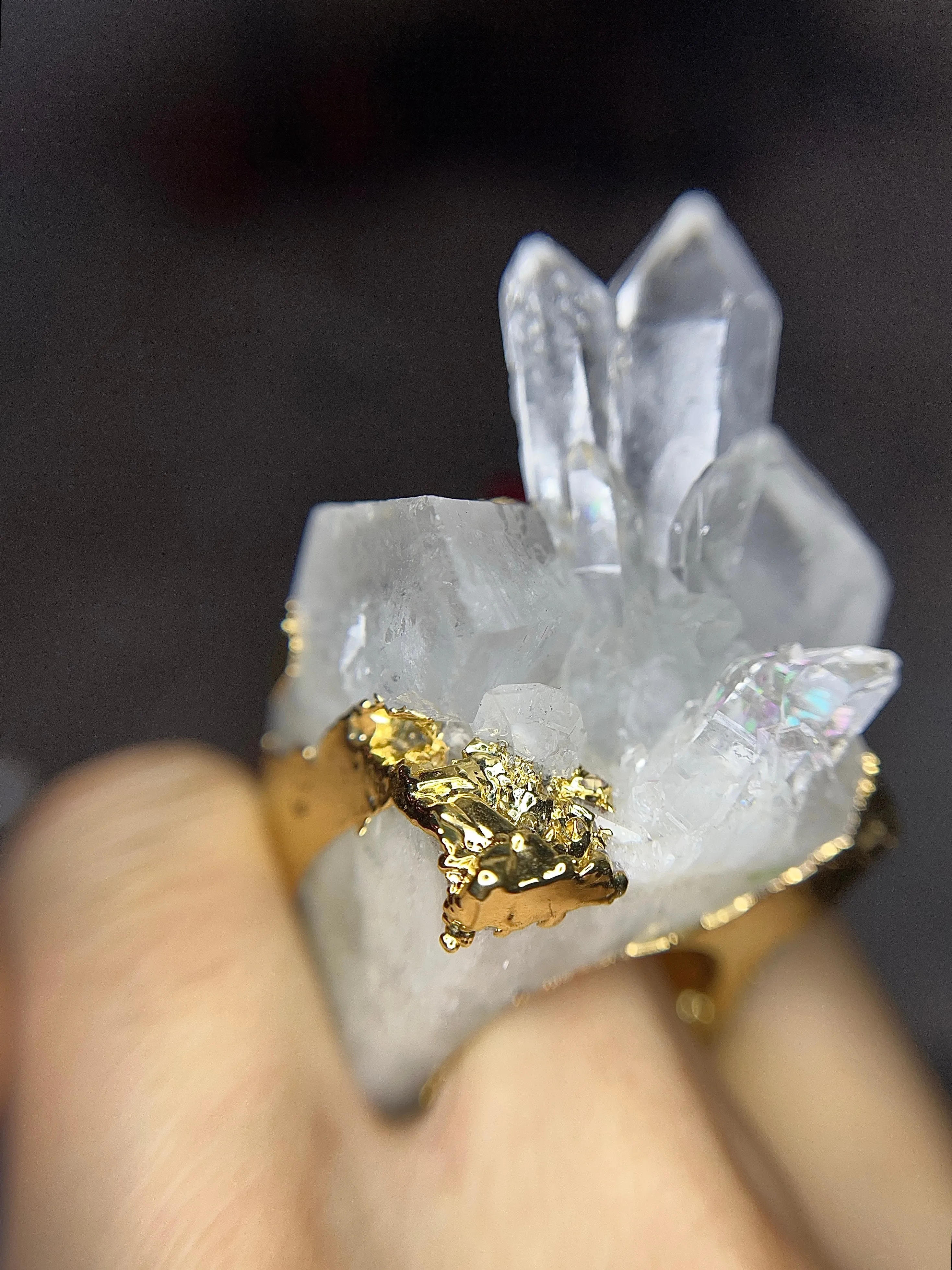 Lava gold carved QUARTZ ring