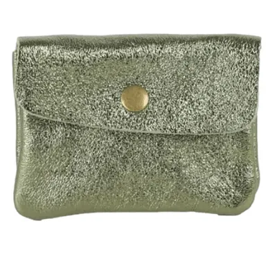 Maison Fanli Leather Coin Purse Metallic Khaki