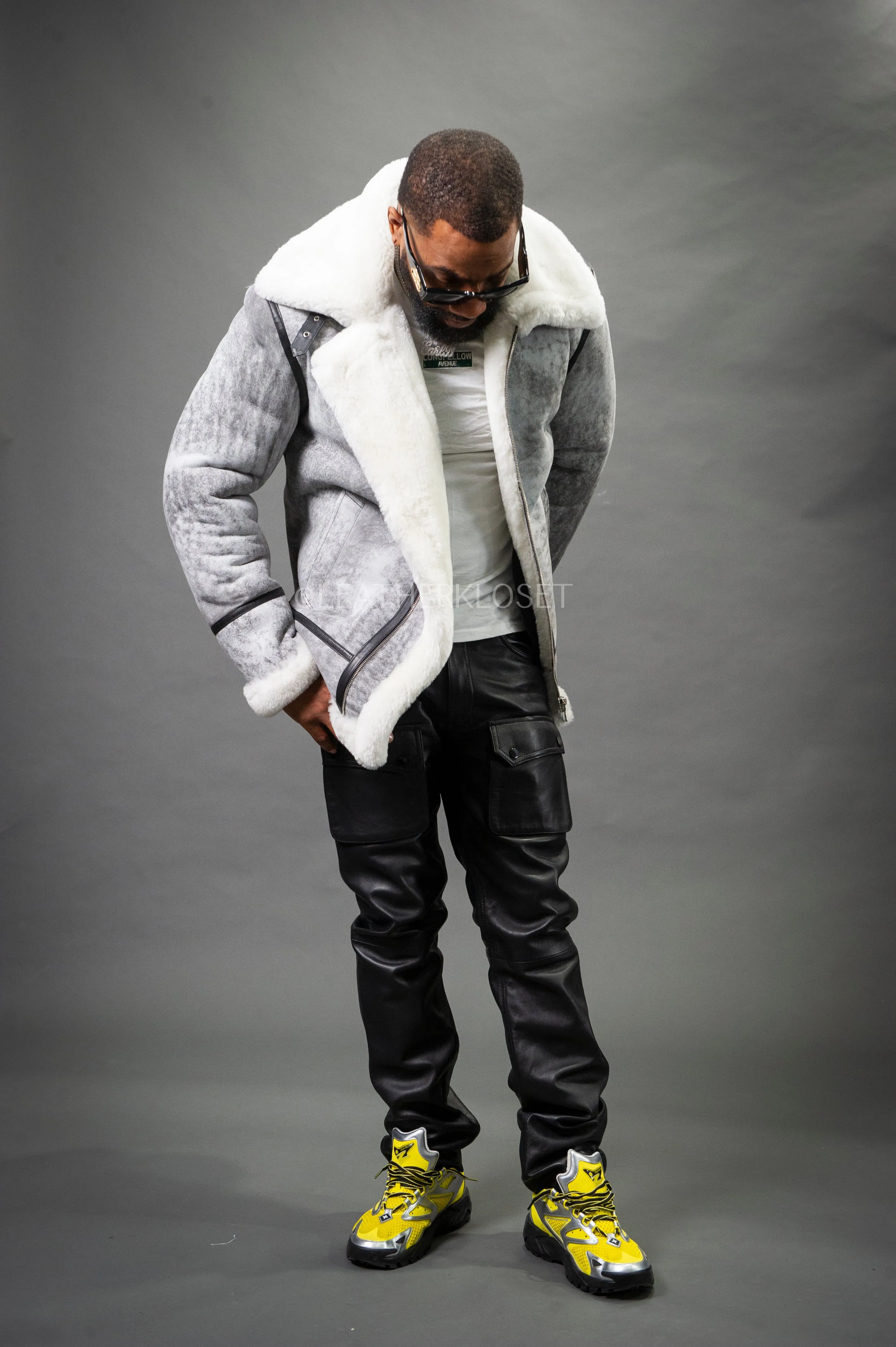 Men's B-3 Bomber Classic Sheepskin Shearling [Distressed Grey]