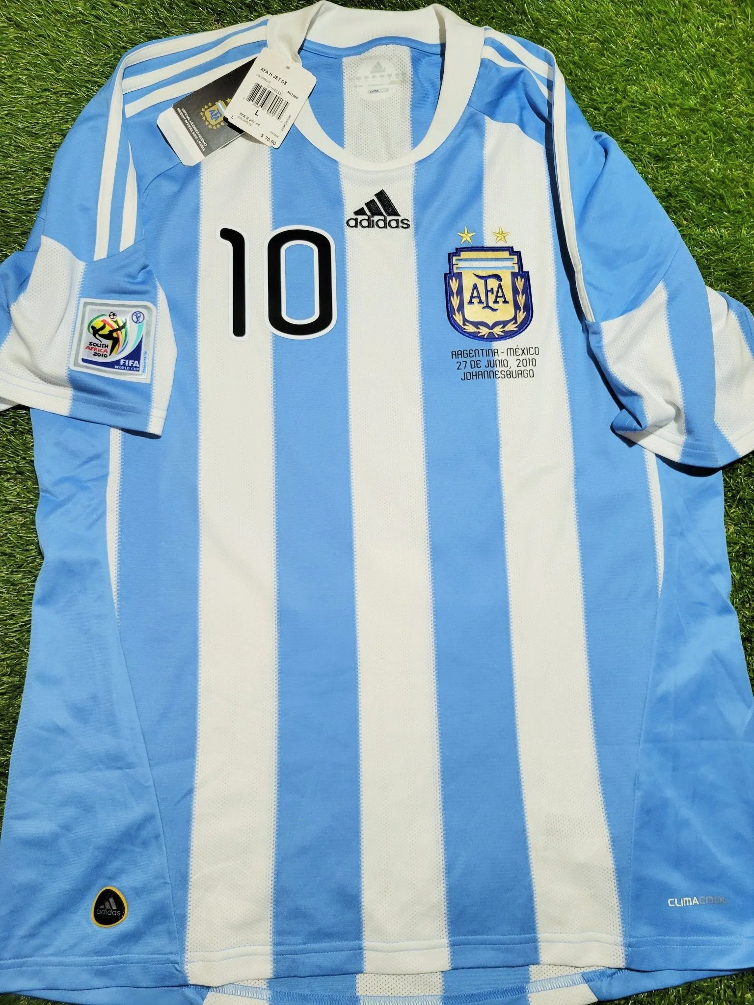 Messi Argentina 2010 WORLD CUP Home Soccer Jersey Shirt BNWT L SKU# P47066 AZB001