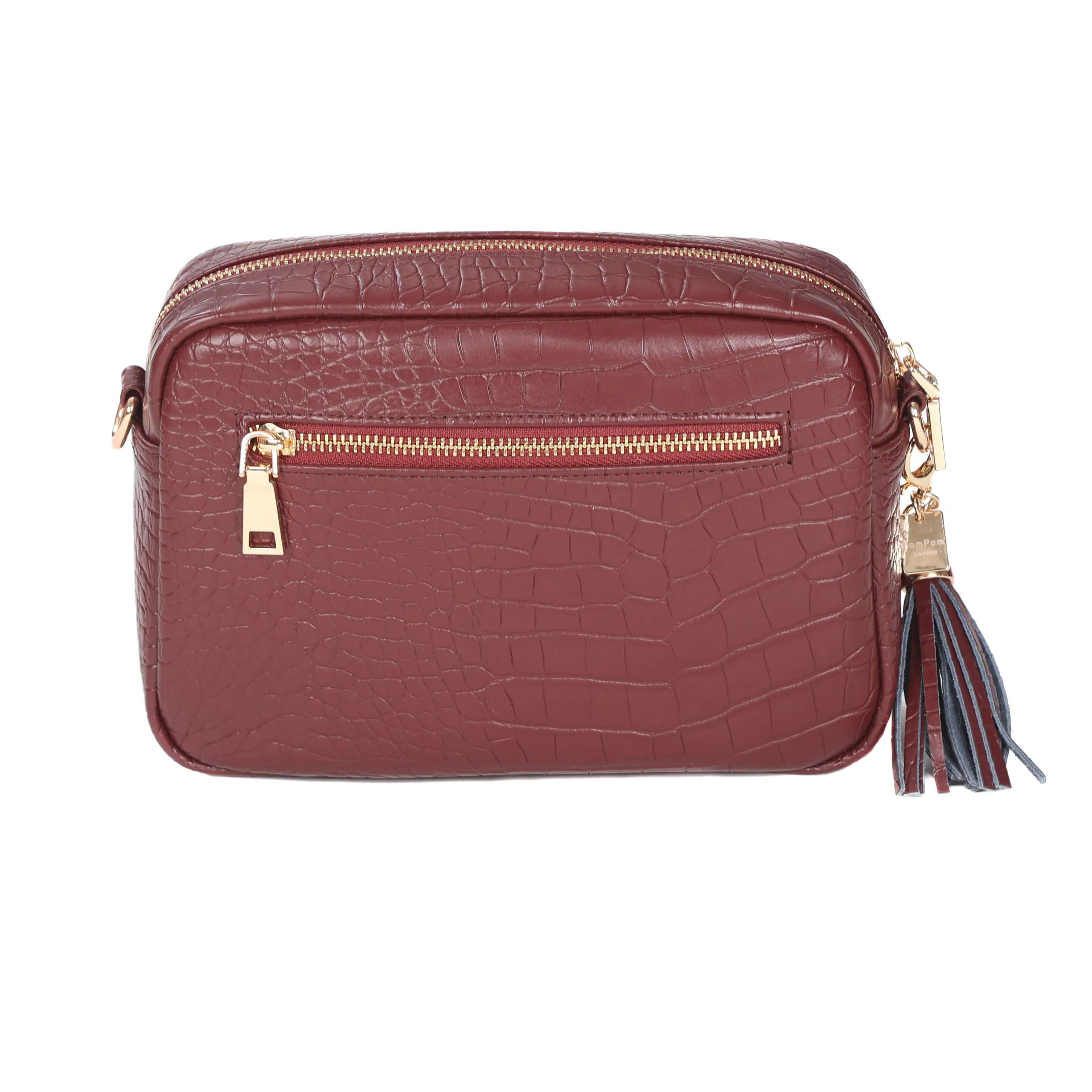 Croc-Embossed Wine Red Bag from Pom Pom London City