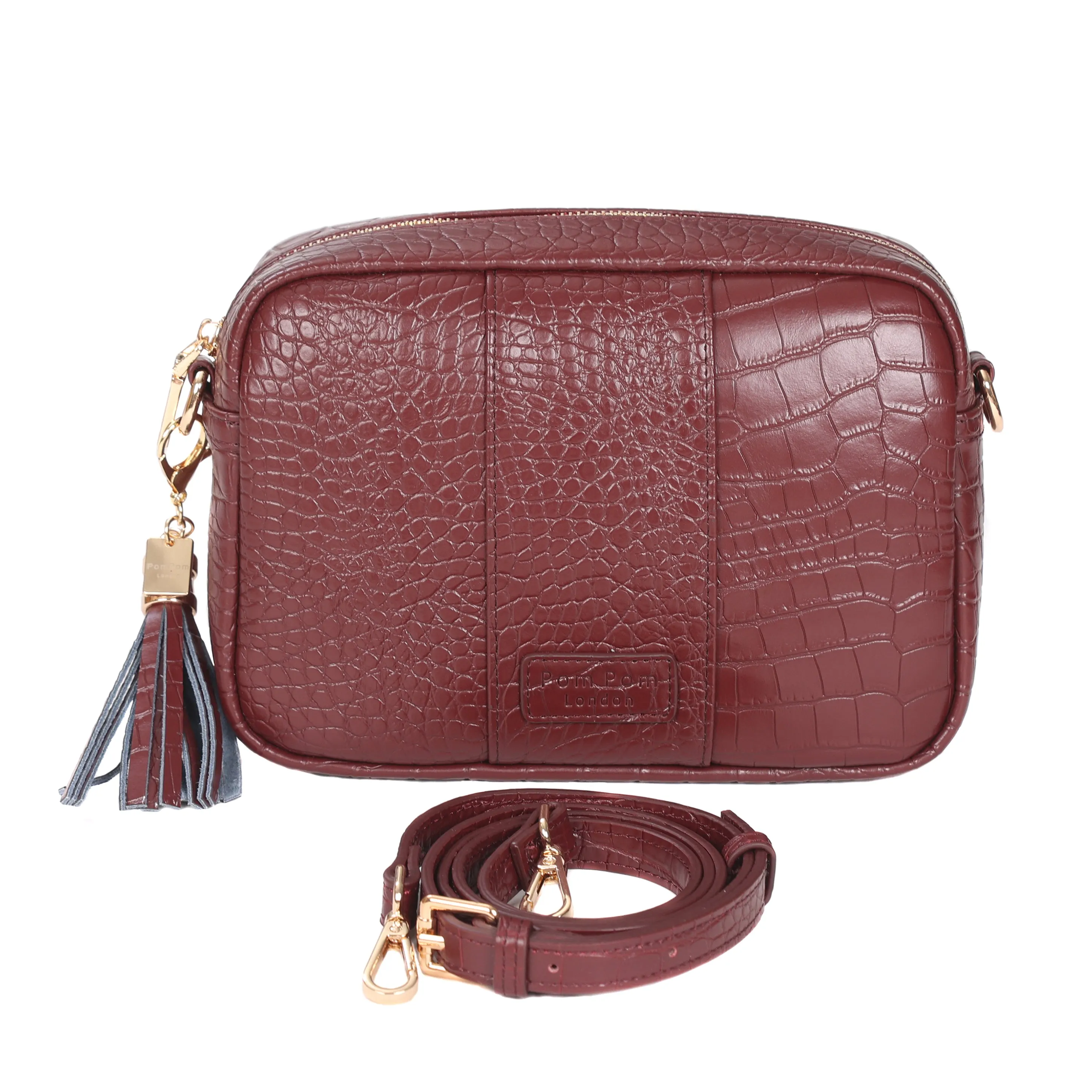 Croc-Embossed Wine Red Bag from Pom Pom London City