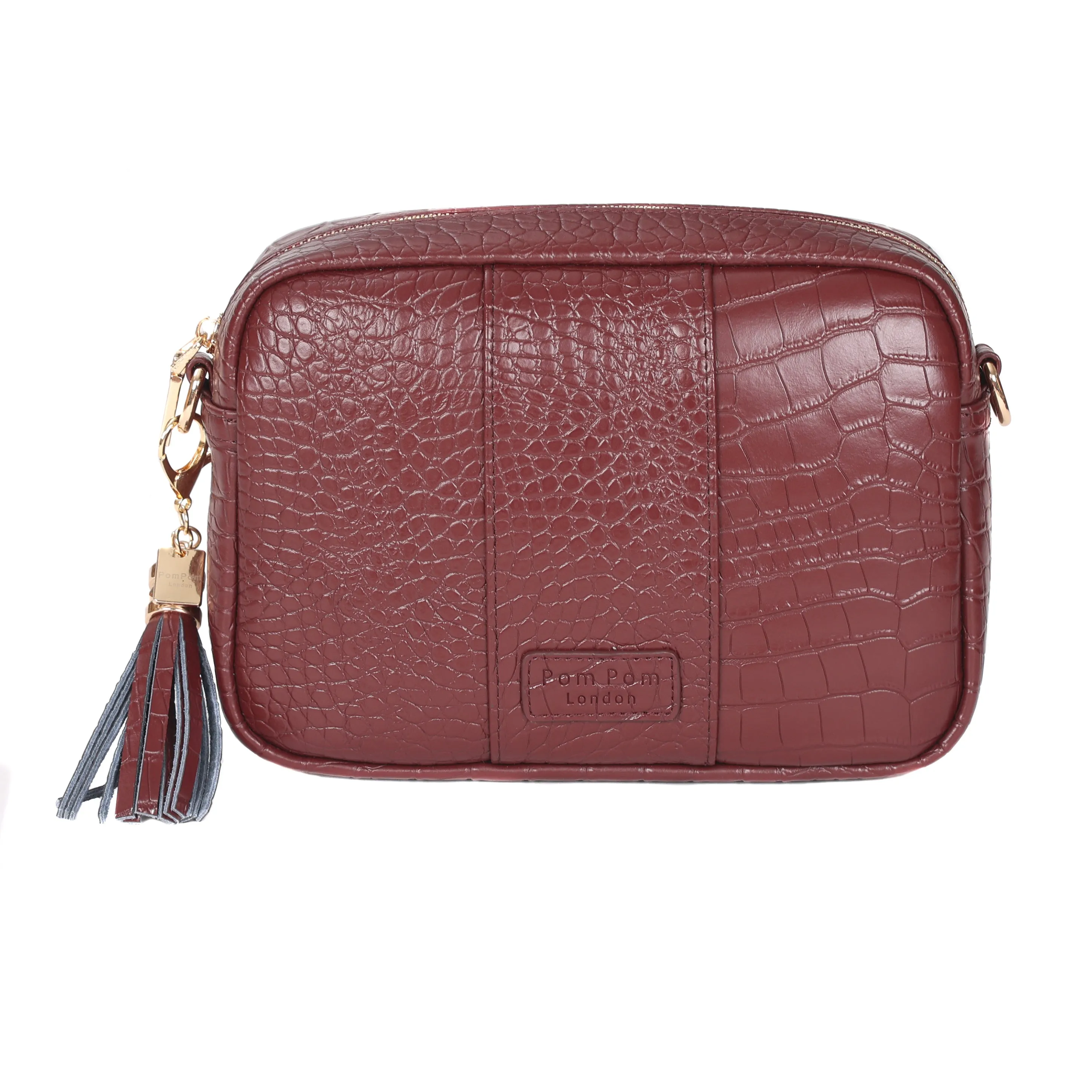 Croc-Embossed Wine Red Bag from Pom Pom London City