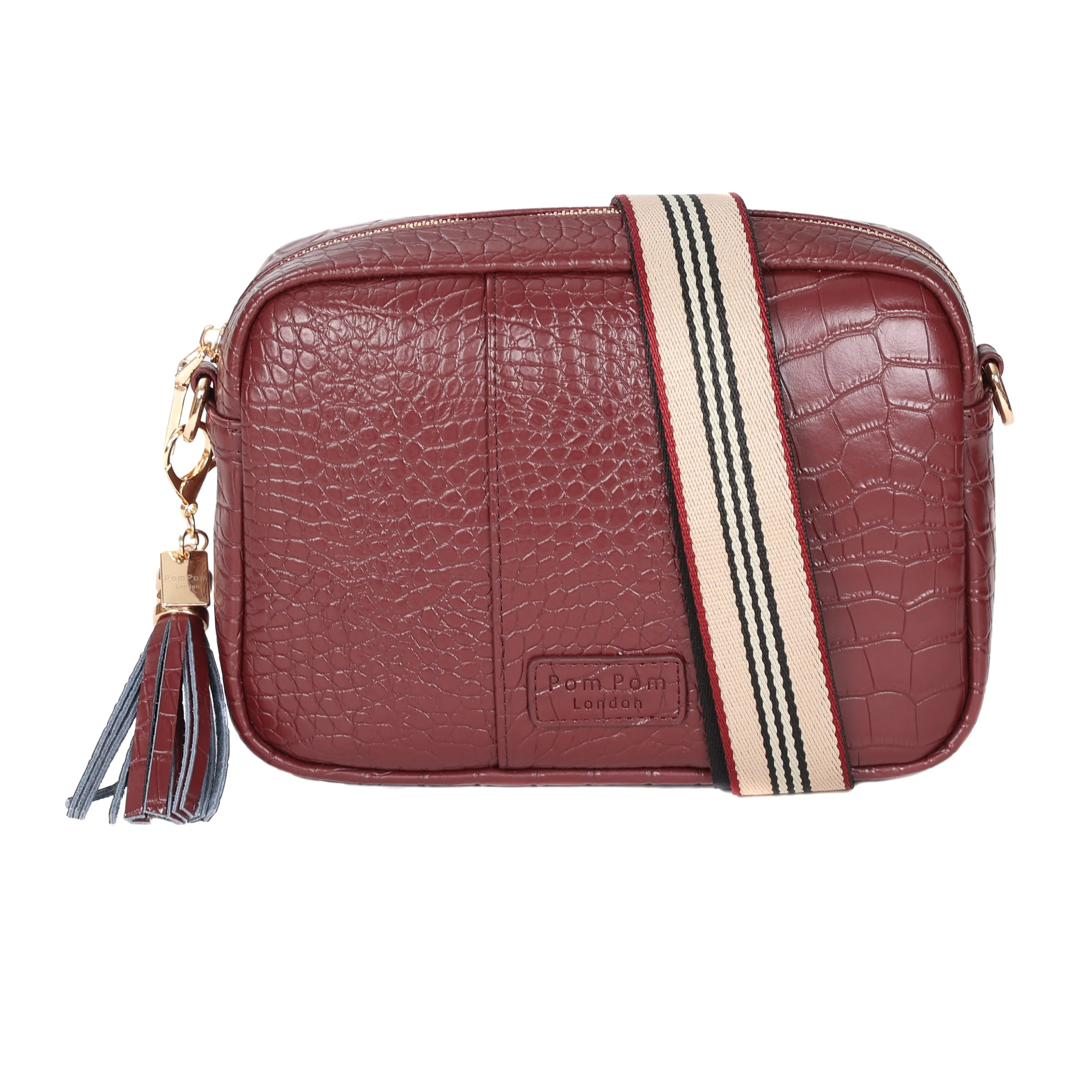 Croc-Embossed Wine Red Bag from Pom Pom London City