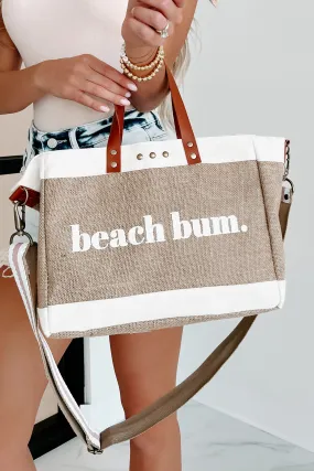 "Beach Bum." Jute Crossbody Tote (Tan)