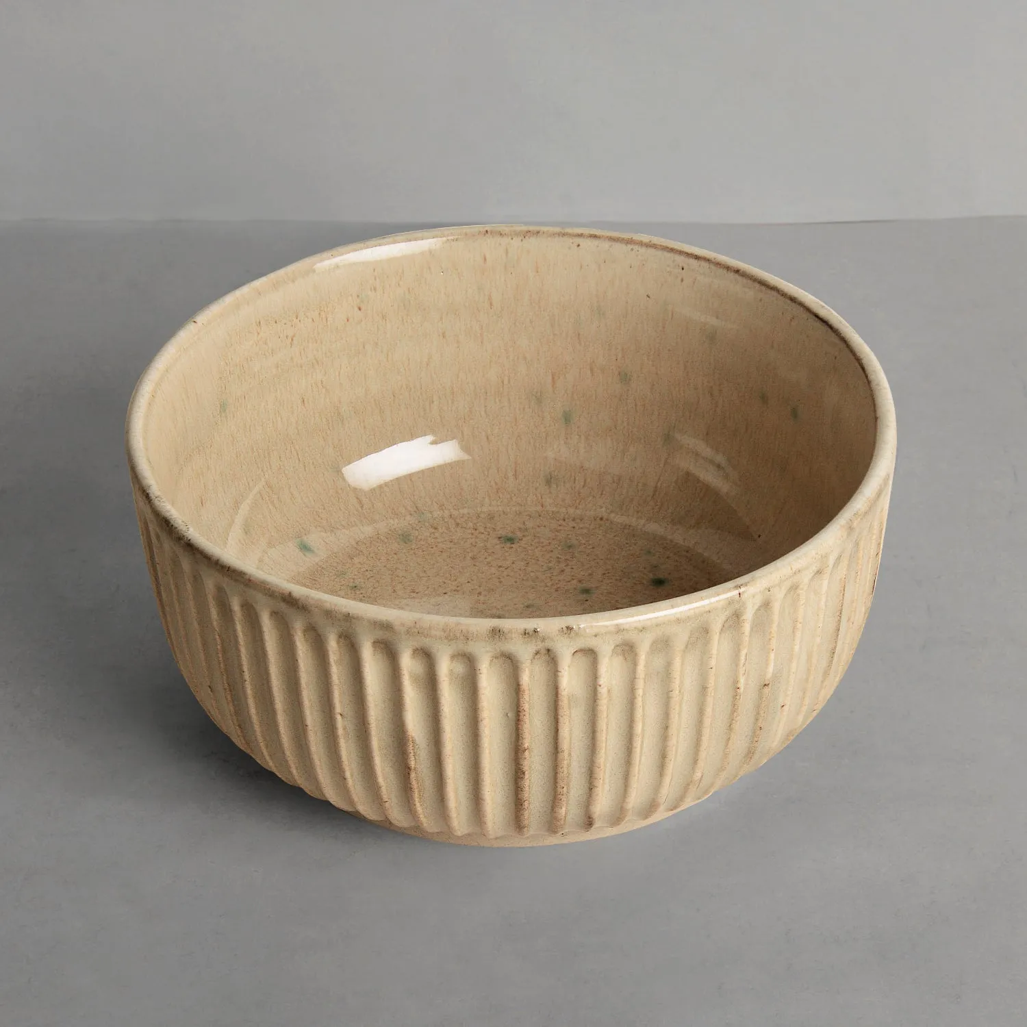 "Dazzling Riviera" Studio Pottery Ribbed Ceramic Serving Bowl (Ivory, Diameter – 7 inches, 1500 ml)