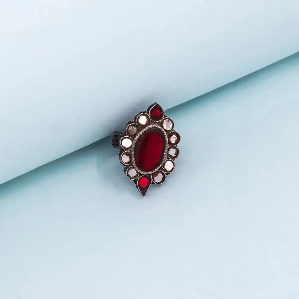 Silver 92.5 Red Stone Ring