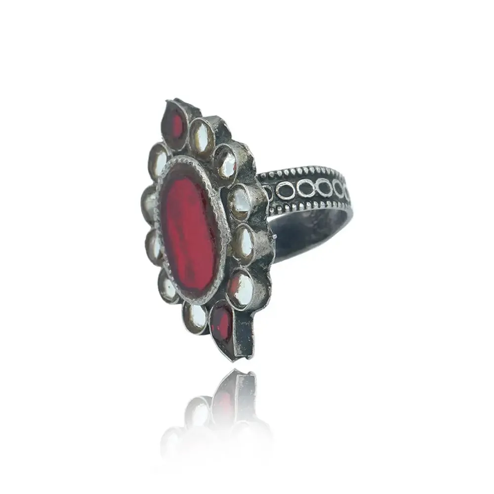 Silver 92.5 Red Stone Ring