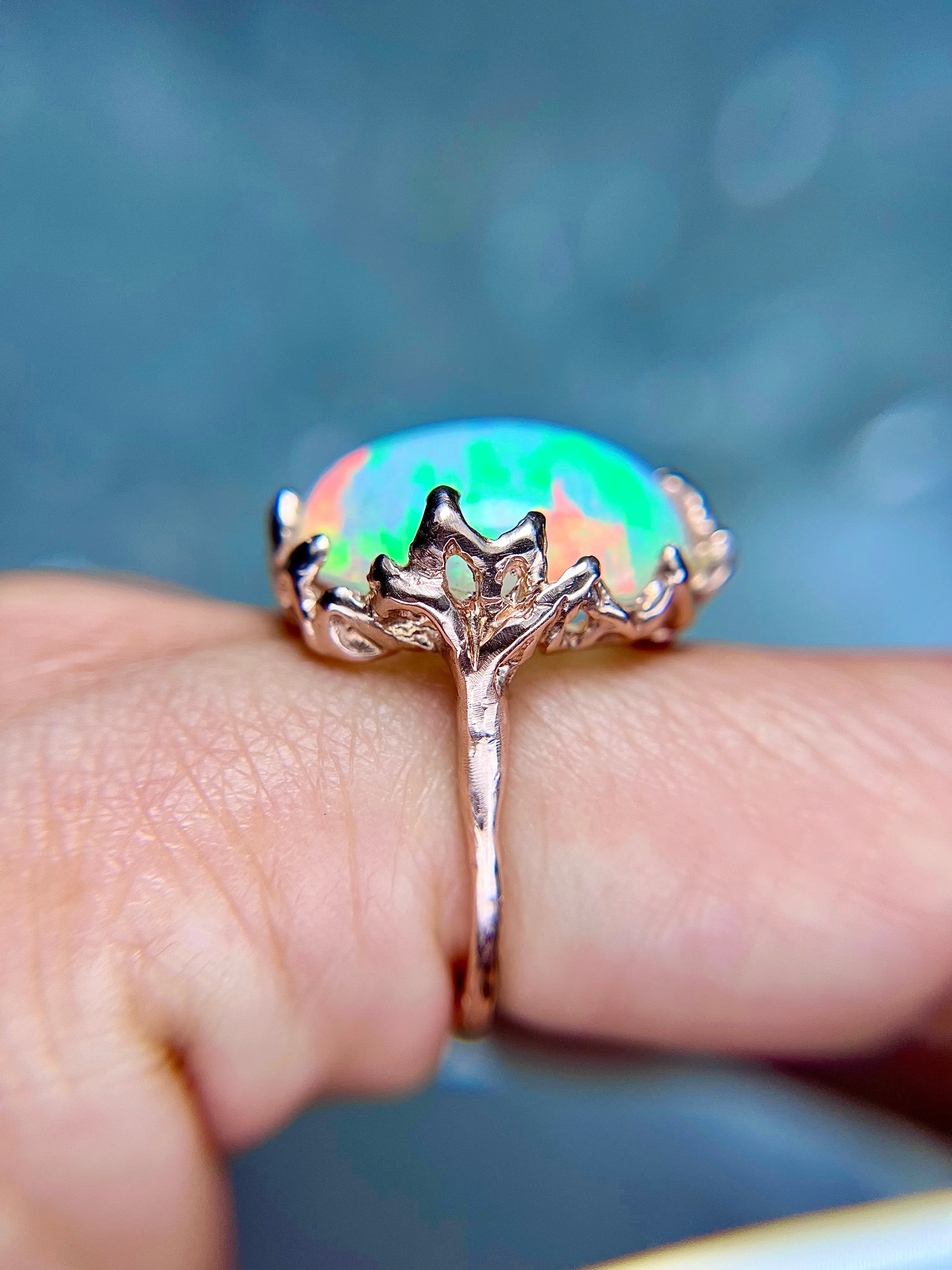 STATEMENT Honeycomb Ethiopian OPAL 10kt rose gold ring