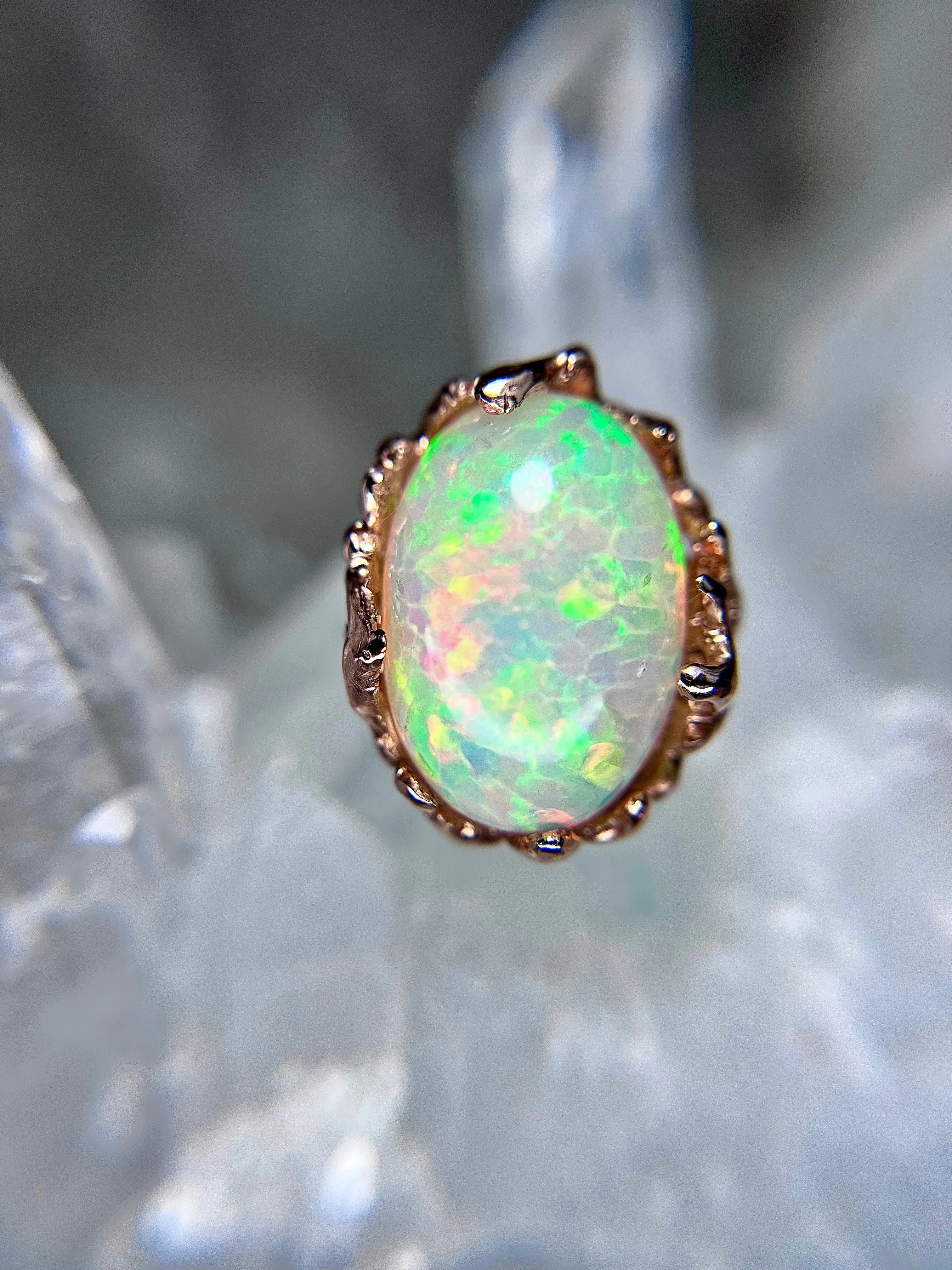 STATEMENT Honeycomb Ethiopian OPAL 10kt rose gold ring