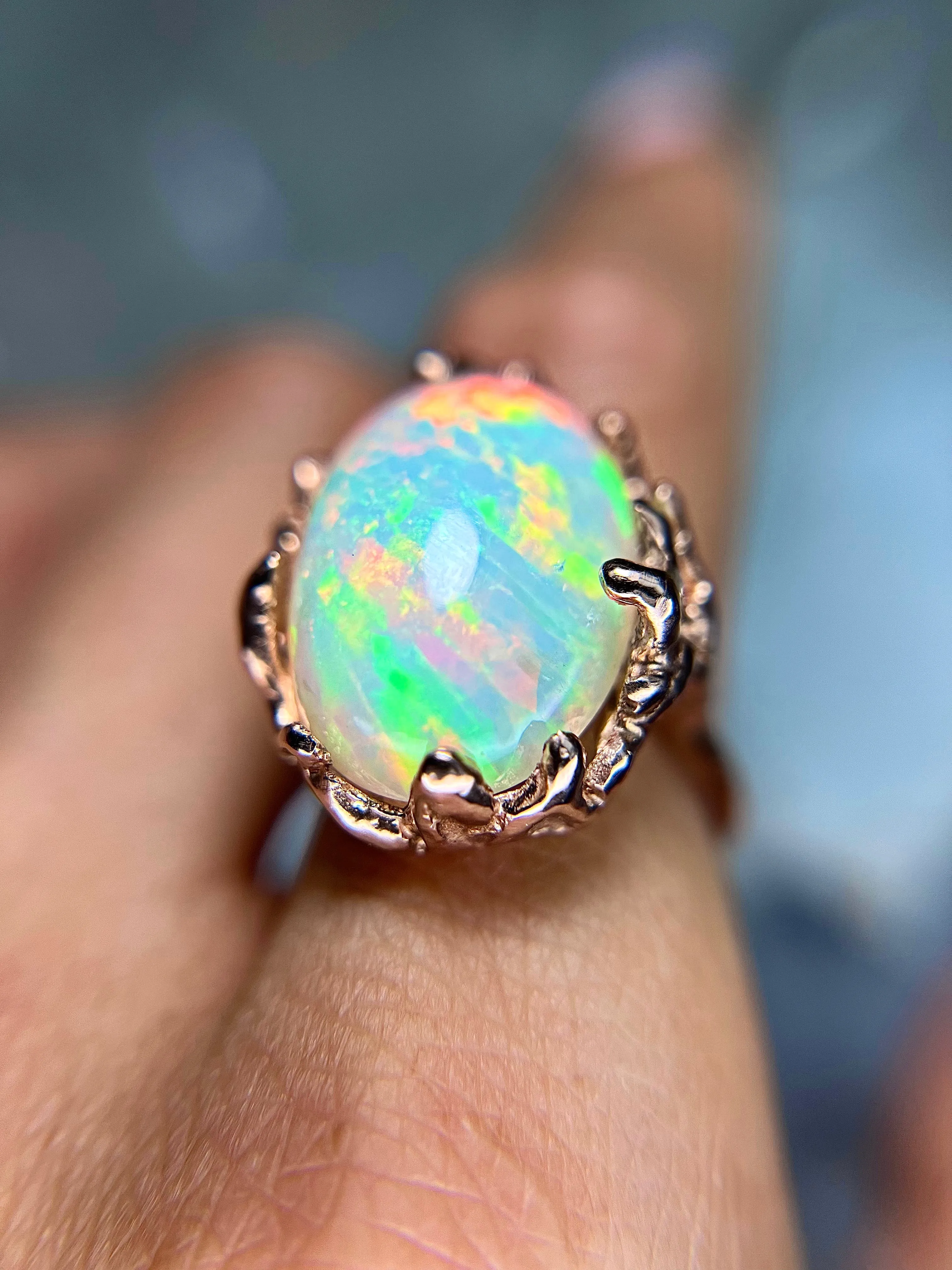 STATEMENT Honeycomb Ethiopian OPAL 10kt rose gold ring