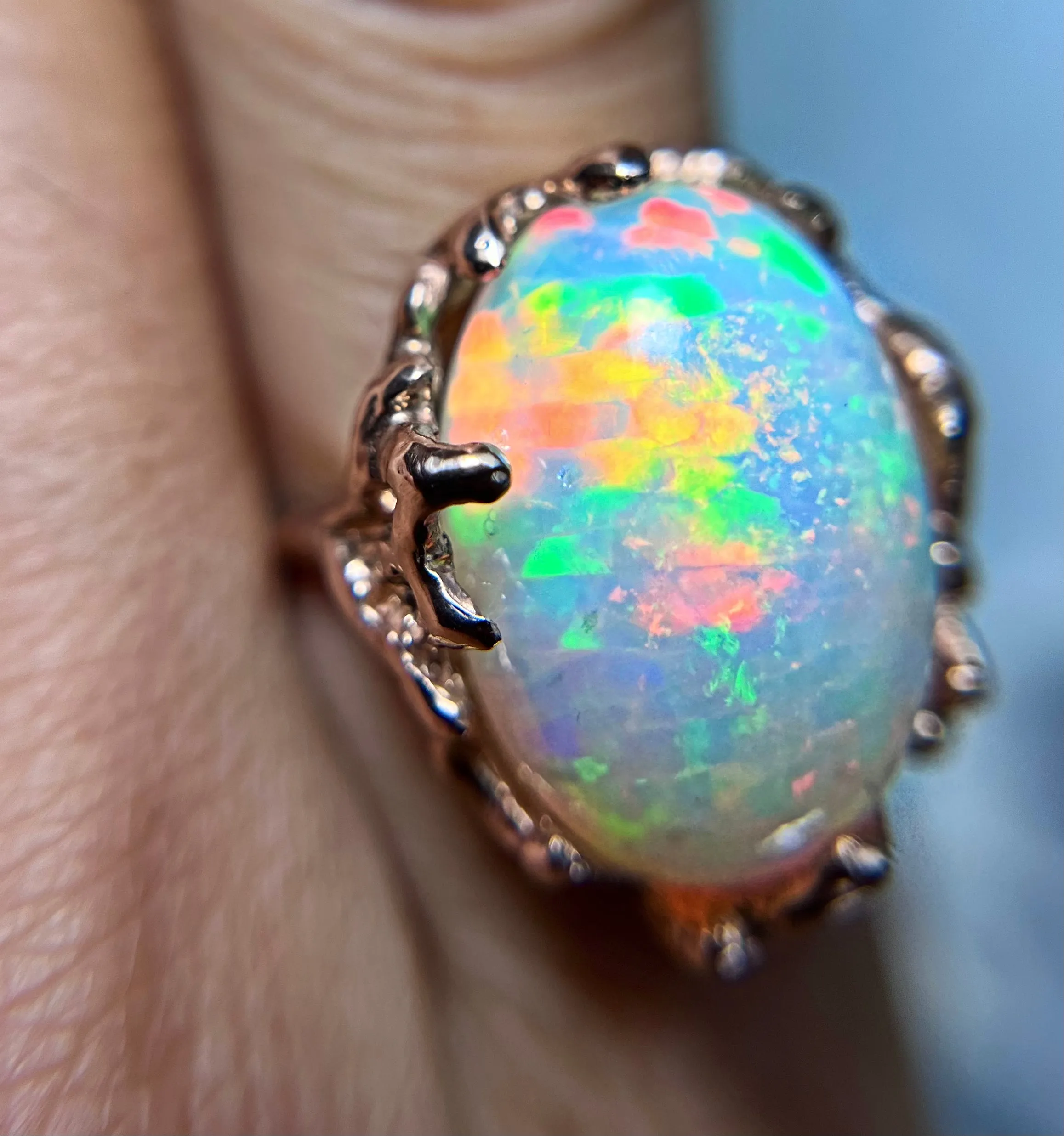 STATEMENT Honeycomb Ethiopian OPAL 10kt rose gold ring