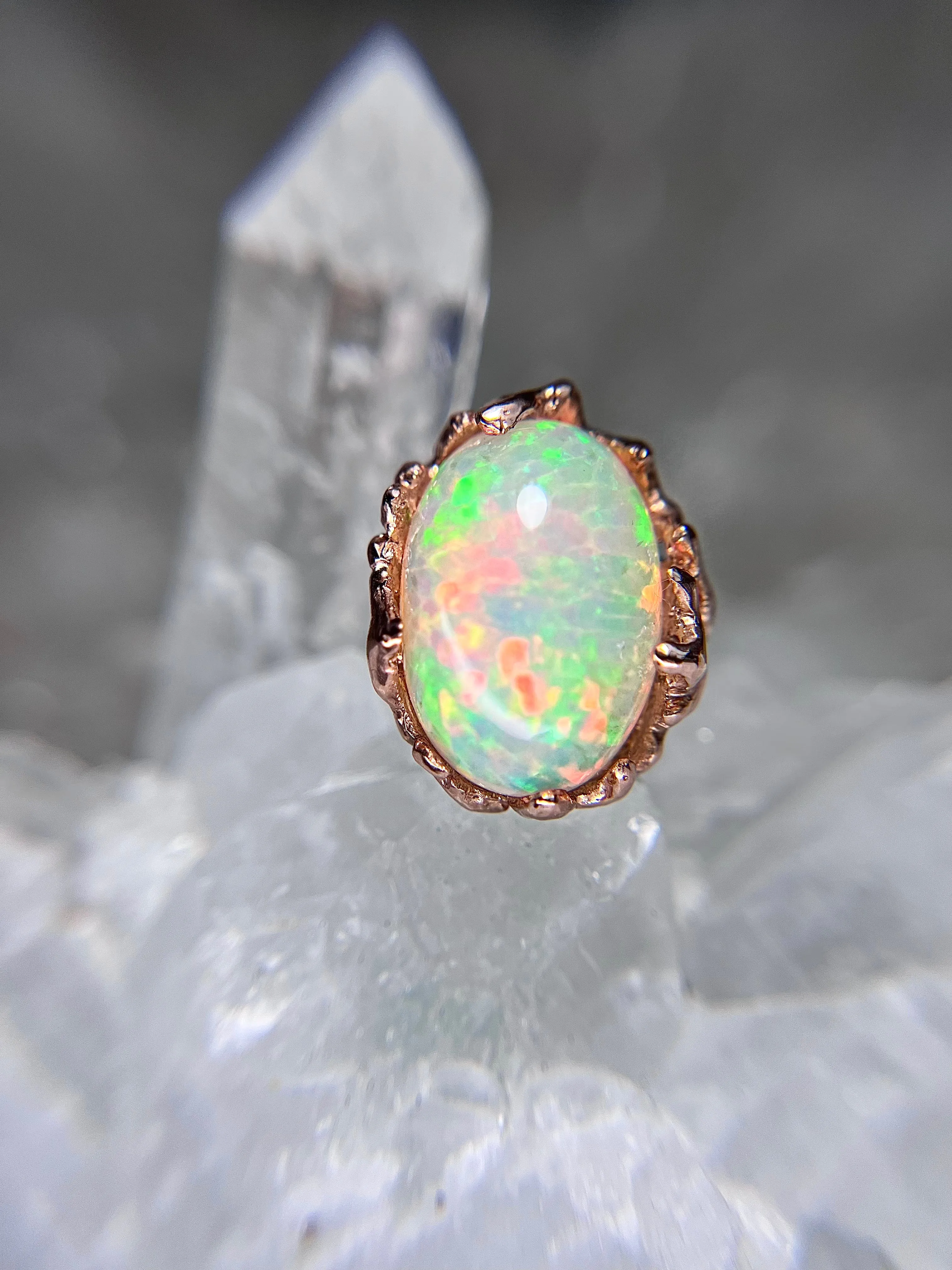 STATEMENT Honeycomb Ethiopian OPAL 10kt rose gold ring