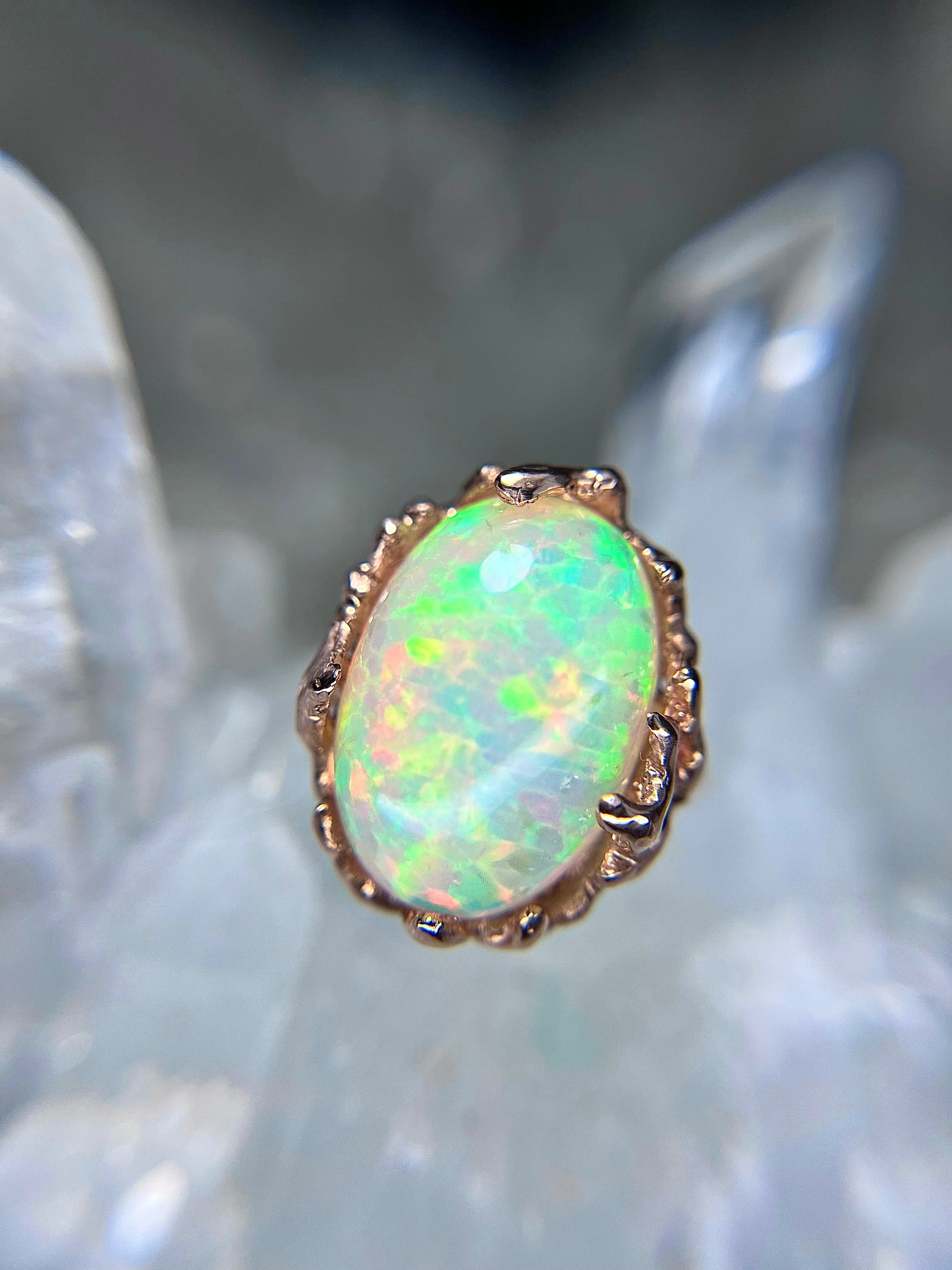 STATEMENT Honeycomb Ethiopian OPAL 10kt rose gold ring