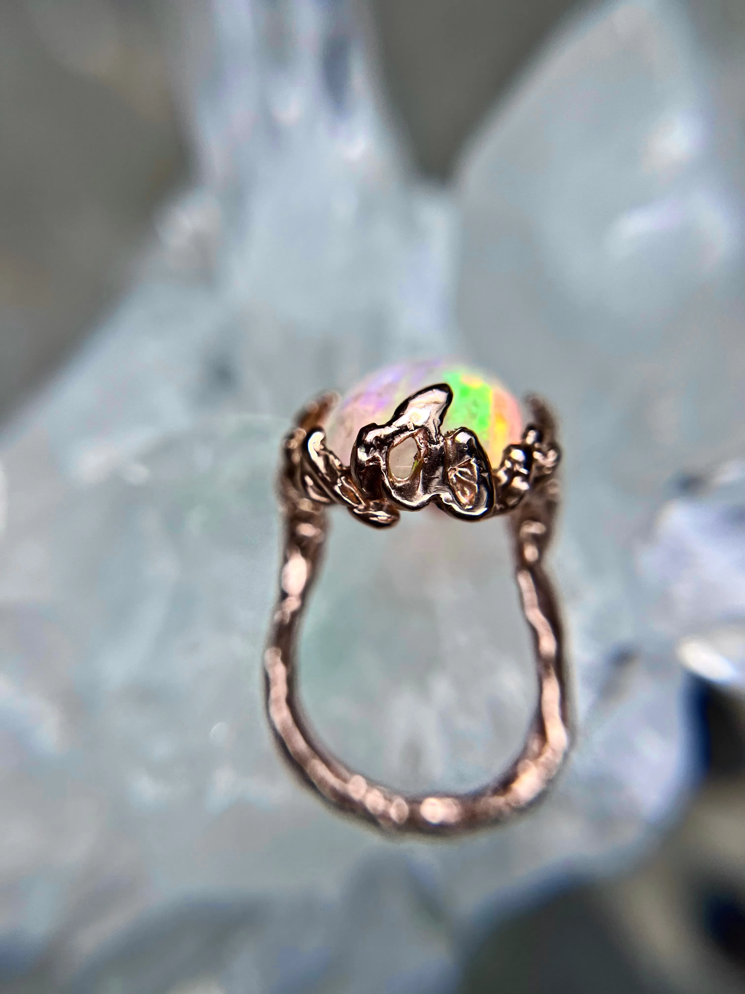 STATEMENT Honeycomb Ethiopian OPAL 10kt rose gold ring