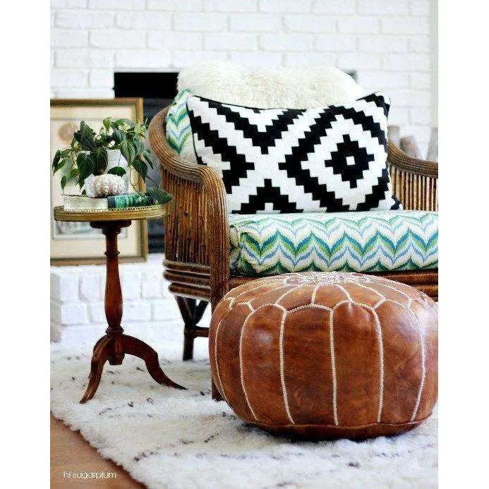 Tan Brown Moroccan Leather Pouf