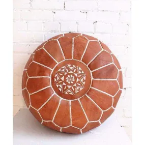 Tan Brown Moroccan Leather Pouf