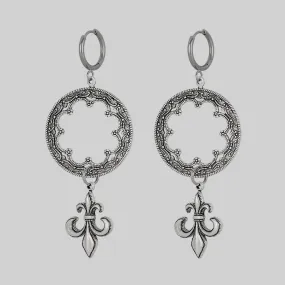 VOW. Gothic Fleur de Lis Hoop Earrings - Silver