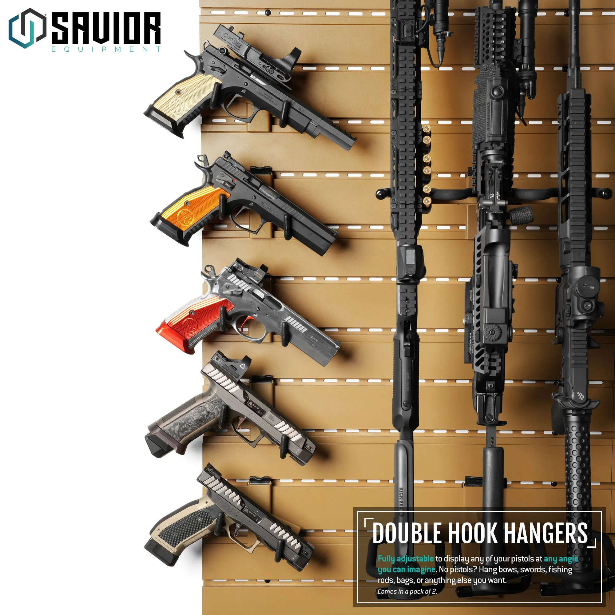 Wall Rack System - Adjustable Pistol Hangers - 2 Pack