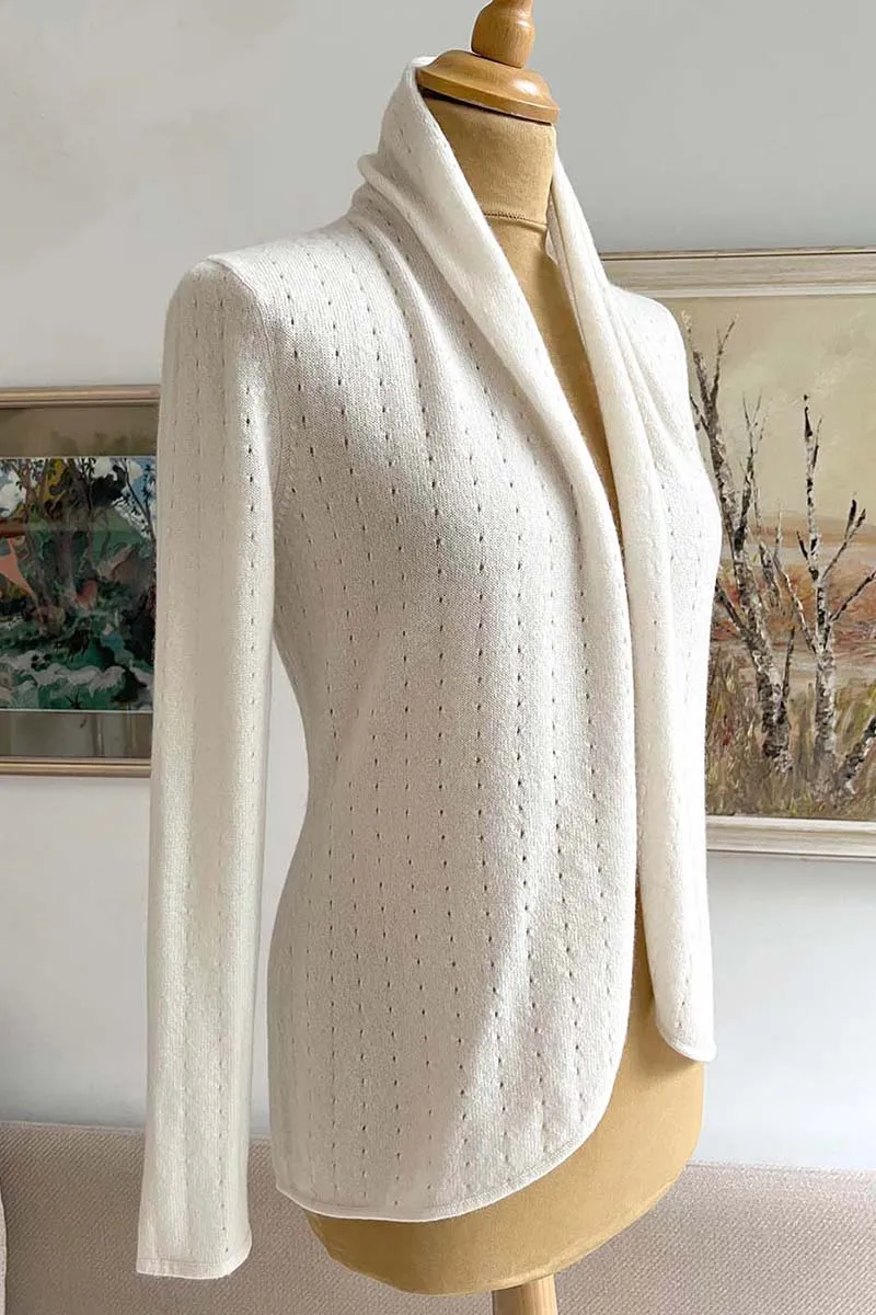 White Cashmere Cardigan - Pointelle