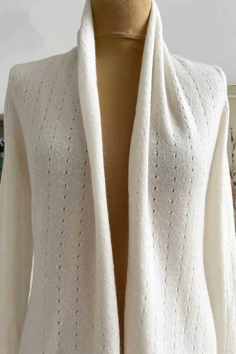 White Cashmere Cardigan - Pointelle