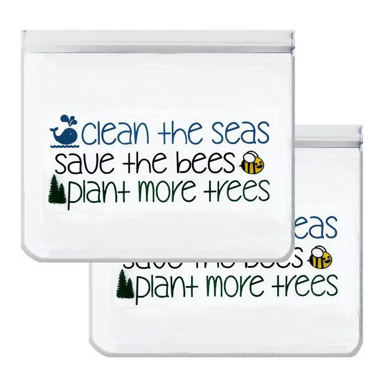 Ziparoos Reusable 2-Piece XL Sandwich (Quart) Storage Bag Set- Seas, Bees and Trees